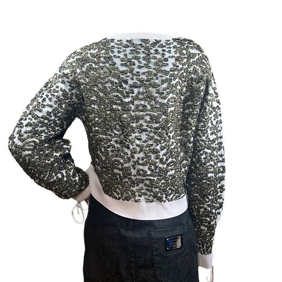 Jonathan Simkhai Animal Print Jacquard Cropped Sweater Lace L NWT - Picture 2 of 16